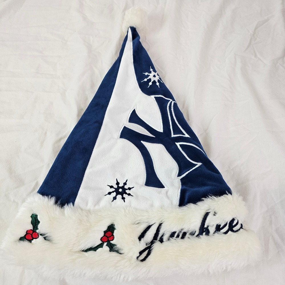 New York Yankees MLB Santa Hat Navy Blue White Faux Fur Holiday Christmas Hat